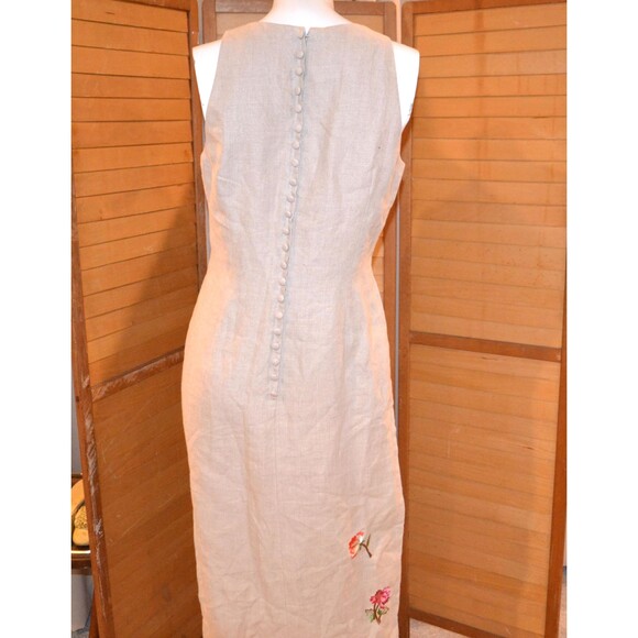 Vintage Dress Boho Shift Embroidered on Khaki Designer Trend - Picture 6 of 7